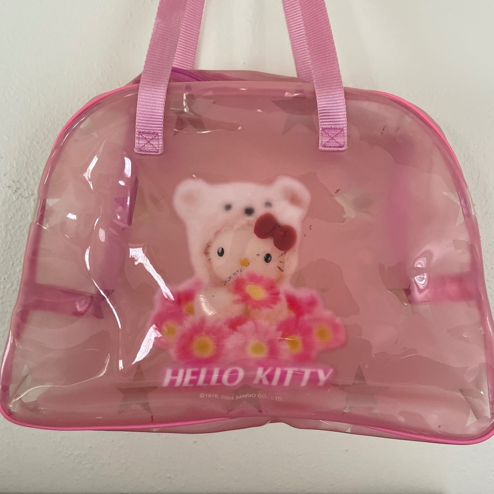 Vintage 2004 Sanrio Hello Kitty Zipper Tote Pool Bag Clear Pink Vinyl Rare‎ READ